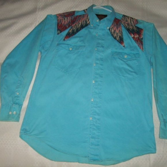 Vintage Western Shirt Womens S Tall Greatland Apparel Turquoise Custom Applique - Picture 3 of 5